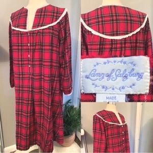 Lanz of Salzburg long Nightgown M red Plaid Cottagecore Prairie Grannycore
